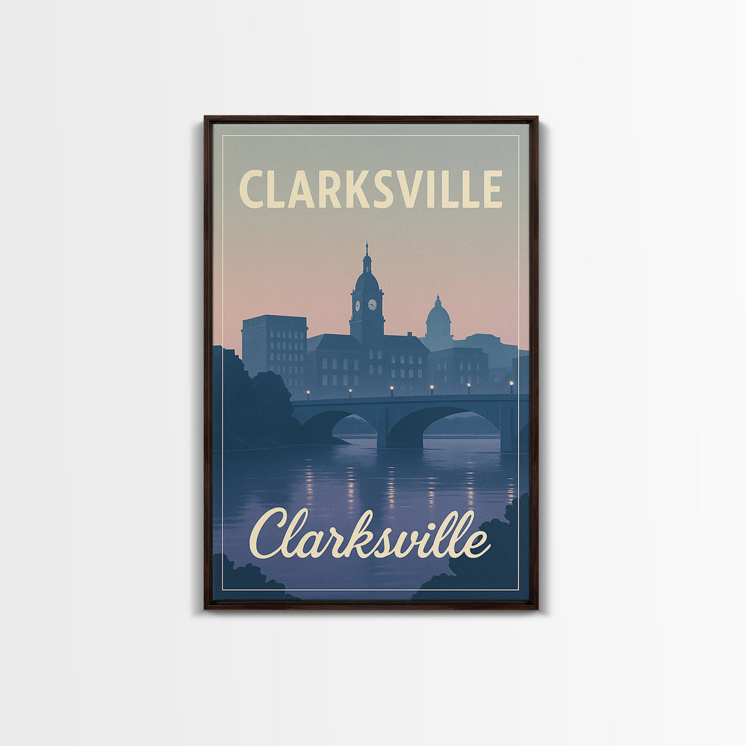 Clarksville Travel Poster, Canvas Print, Classic Travel Poster Art, Clarksville Wall Art, Retro Travel Print, Home Office Decor