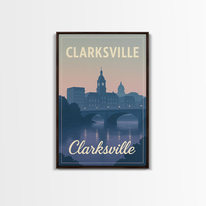Clarksville Travel Poster, Canvas Print, Classic Travel Poster Art, Clarksville Wall Art, Retro Travel Print, Home Office Decor