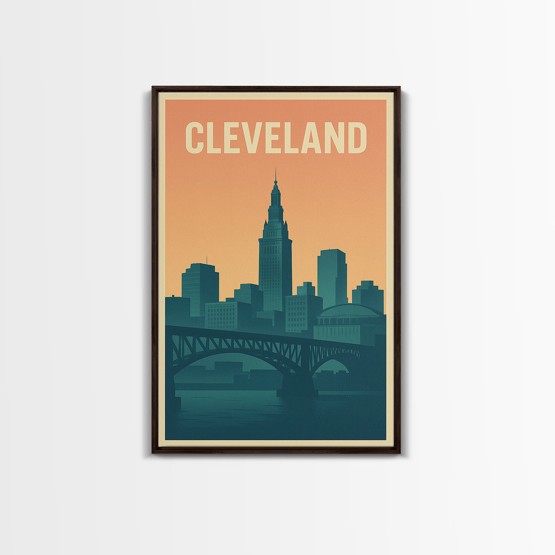 Cleveland Ohio Travel Poster, Canvas Print, Classic Travel Poster Art, Cleveland City Art, Travel Art Print, Wanderlust Decor, Wall Decor