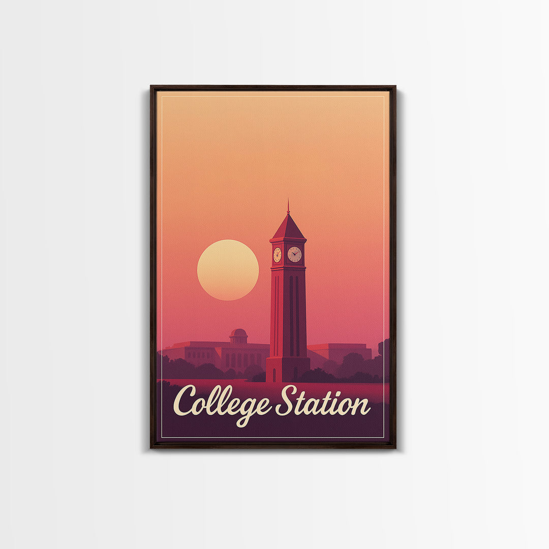 College Station Texas Travel Poster, Canvas Print, Mid Century City Wall Art, College Station City Art, Travel Print, Travel Poster Set