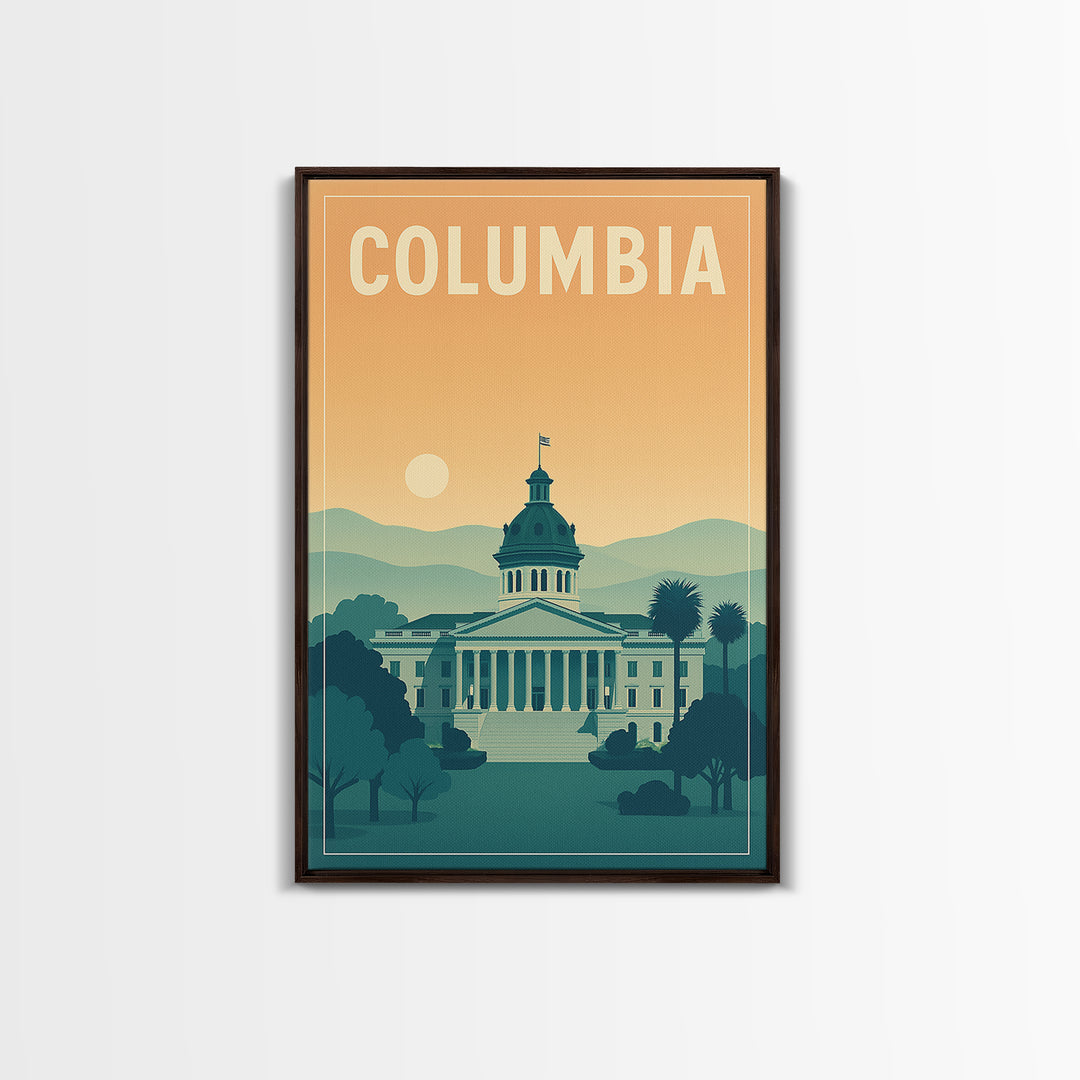 Columbia Travel Poster, Framed Canvas Print, Classic Travel Poster Art, Columbia City Art, Gift For Travelers, Travel Wall Decor
