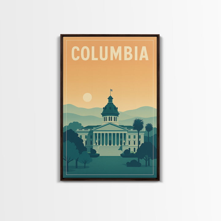 Columbia Travel Poster, Framed Canvas Print, Classic Travel Poster Art, Columbia City Art, Gift For Travelers, Travel Wall Decor