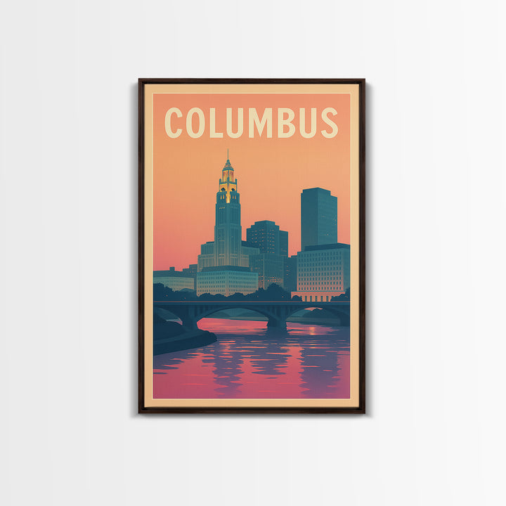 Columbus Ohio Travel Poster, Canvas Print, Vintage Travel Poster Art, Columbus Poster Print, Retro Travel Print, City Illustration