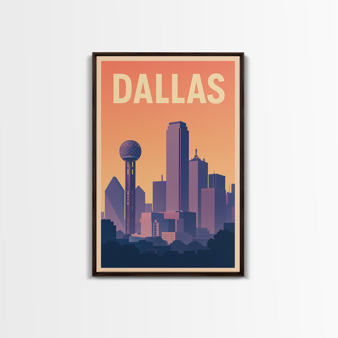 Dallas Travel Poster, Canvas Print, Mid Century City Wall Art, Dallas Wall Art, Modern Wall Decor, Travel Poster Art, Fine Art Print