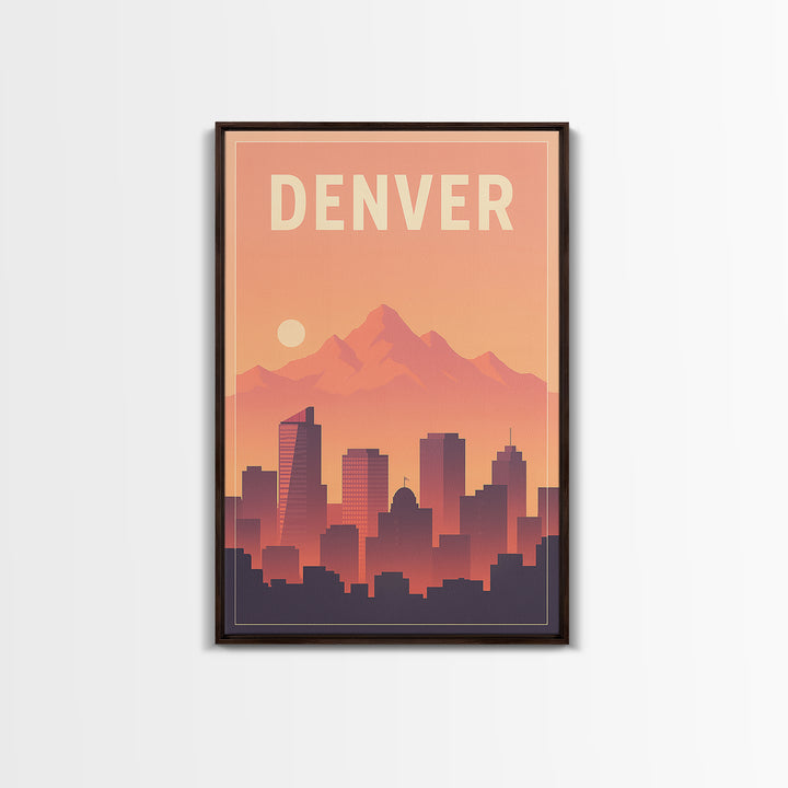 Denver Travel Poster, Framed Canvas Print, Retro Sunset Skyline Art, Denver Poster Print, Travel Poster Set, Travel Art Print, Wall Art