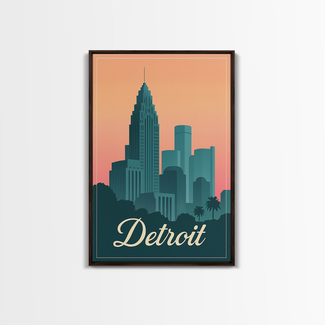 Detroit Michigan Travel Poster, Framed Canvas Print, Classic Travel Poster Art, Detroit City Art, Vintage City Art, Vintage Travel Art