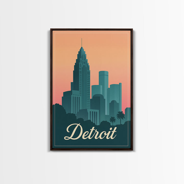 Detroit Michigan Travel Poster, Framed Canvas Print, Classic Travel Poster Art, Detroit City Art, Vintage City Art, Vintage Travel Art