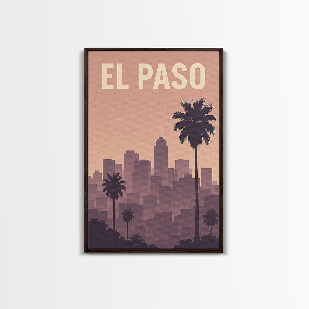 El Paso Travel Poster, Framed Canvas Print, Retro Sunset Skyline Art, El Paso Travel Art, Fine Art Print, Travel Wall Decor, City Poster