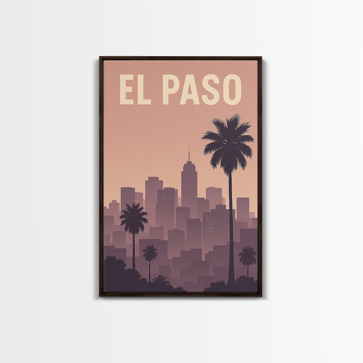 El Paso Travel Poster, Framed Canvas Print, Retro Sunset Skyline Art, El Paso Travel Art, Fine Art Print, Travel Wall Decor, City Poster