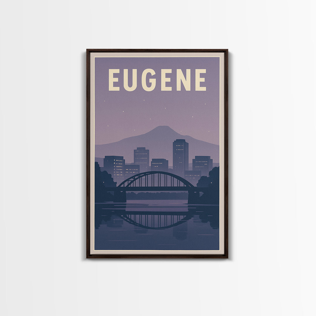 Eugene Oregon Travel Poster, Canvas Print, Retro Sunset Skyline Art, Eugene Travel Art, City Illustration, Living Room Wall Art, City Poster