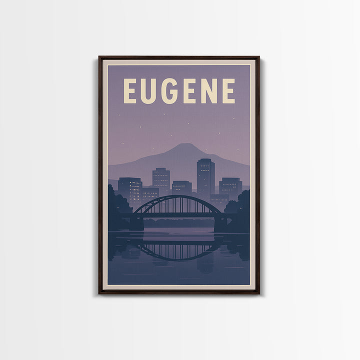 Eugene Oregon Travel Poster, Canvas Print, Retro Sunset Skyline Art, Eugene Travel Art, City Illustration, Living Room Wall Art, City Poster