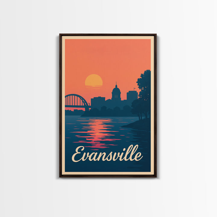 Evansville Indiana Travel Poster, Framed Canvas Print, Classic Travel Poster Art, Evansville City Art, City Travel Prints, Fine Art Print