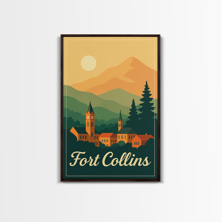Fort Collins Colorado Travel Poster, Canvas Print, Classic Poster Art, Fort Collins Travel Art, Mid Century Wall Art, Travel Art Print