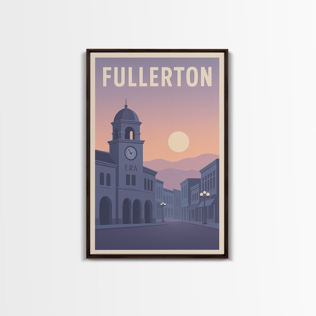 Fullerton California Travel Poster, Canvas Print, Retro Sunset Skyline Art, Fullerton Poster Print, Wanderlust Decor, Gift For Travelers