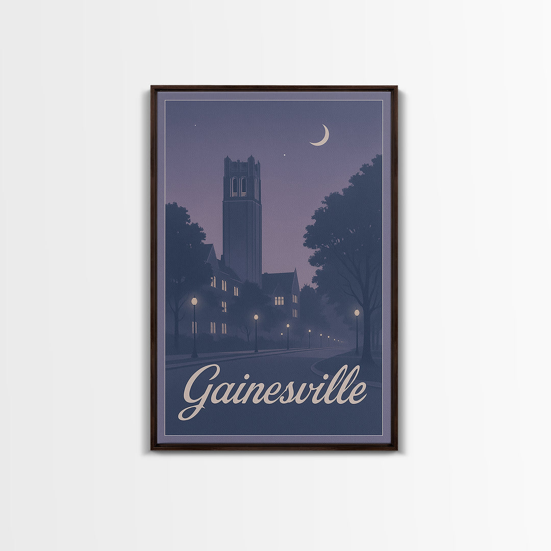 Gainesville Travel Poster, Canvas Print, Retro Sunset Skyline Art, Gainesville Poster Print, Watercolor Cityscape, Modern Wall Decor