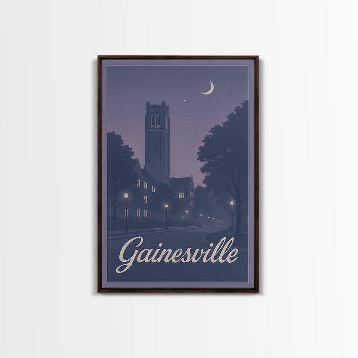 Gainesville Travel Poster, Canvas Print, Retro Sunset Skyline Art, Gainesville Poster Print, Watercolor Cityscape, Modern Wall Decor