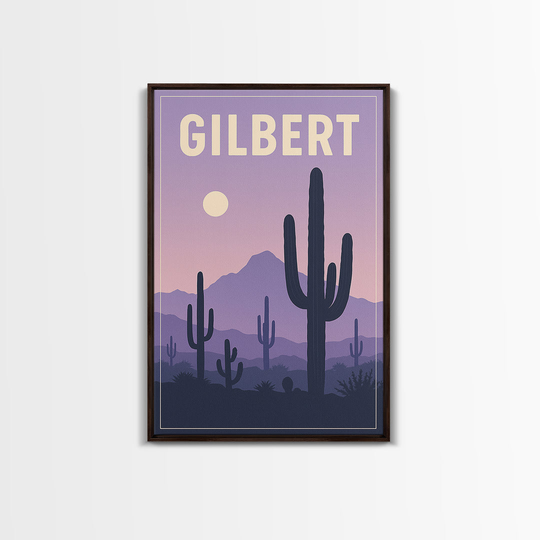 Gilbert Arizona Travel Poster, Canvas Print, Vintage Poster Art, Gilbert Wall Art, Mid Century Wall Art, Travel Art Print, City Illustration