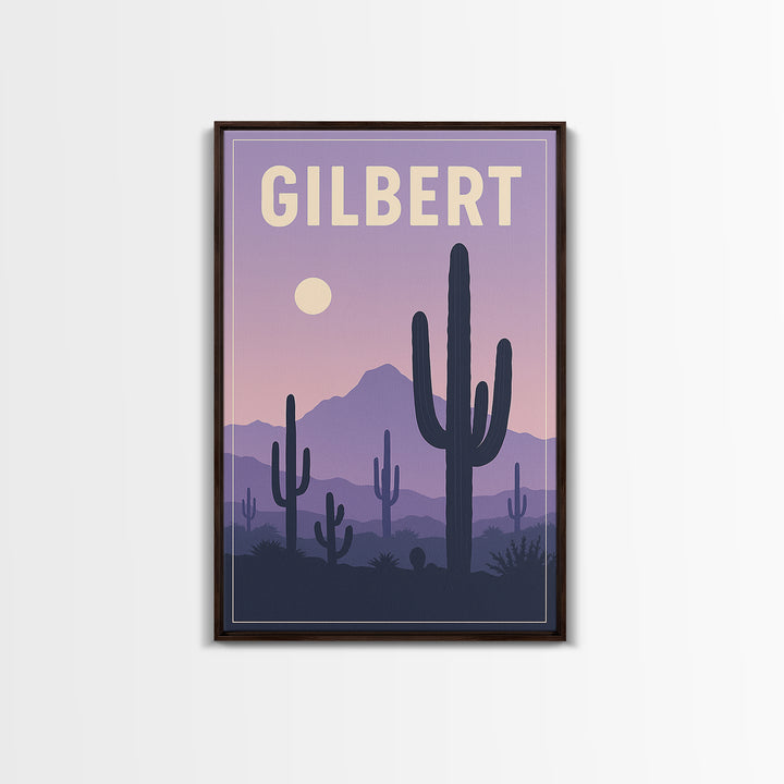Gilbert Arizona Travel Poster, Canvas Print, Vintage Poster Art, Gilbert Wall Art, Mid Century Wall Art, Travel Art Print, City Illustration