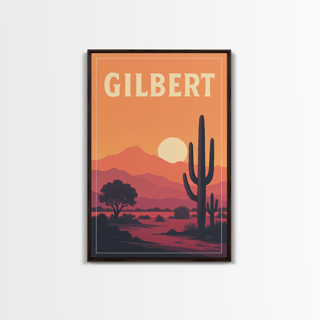 Gilbert Travel Poster, Canvas Print, Retro Sunset Skyline Art, Gilbert Wall Art, Travel Wall Decor, Wanderlust Decor, Fine Art Print