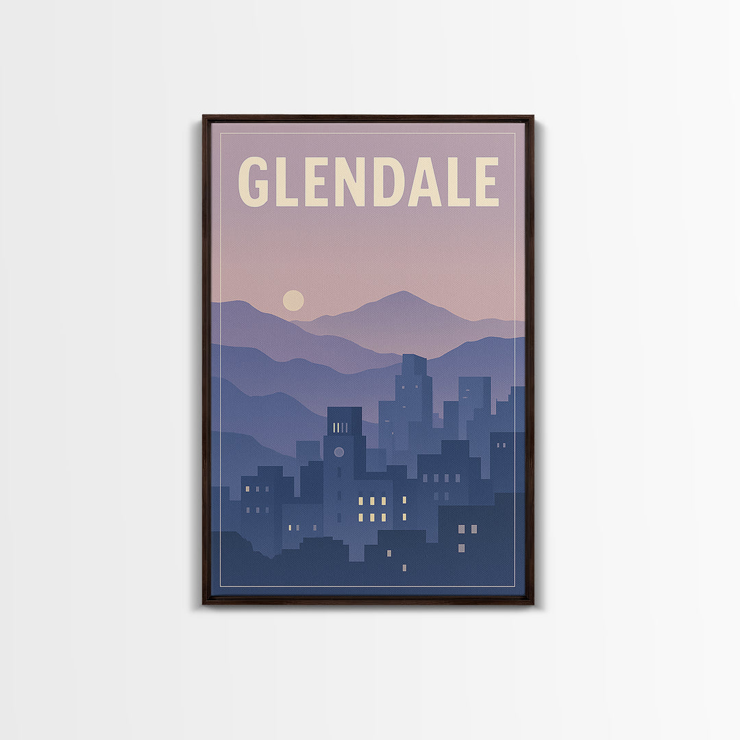 Glendale Arizona Travel Poster, Framed Canvas Print, Retro Sunset Skyline Art, Glendale Art Print, Gift For Travelers, Travel Poster Art