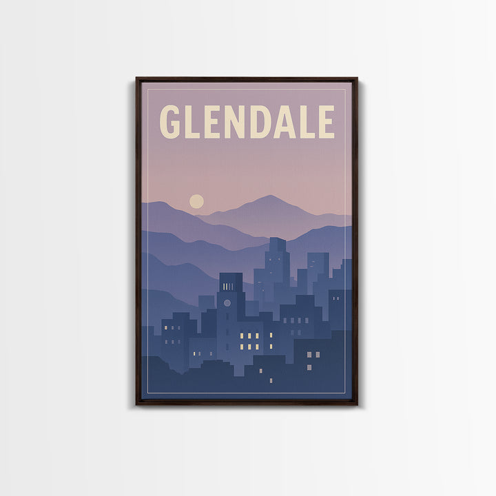 Glendale Arizona Travel Poster, Framed Canvas Print, Retro Sunset Skyline Art, Glendale Art Print, Gift For Travelers, Travel Poster Art