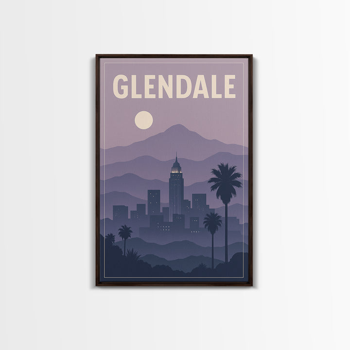Glendale Travel Poster, Framed Canvas Print, Vintage Travel Poster Art, Glendale Wall Art, Travel Poster Set, Travel Art Print