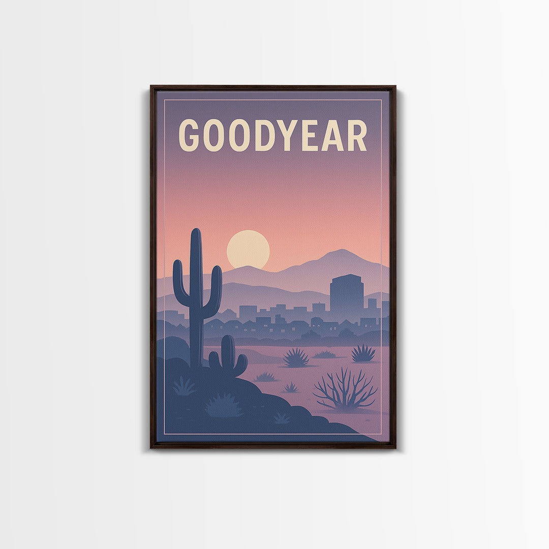 Goodyear Arizona Travel Poster, Canvas Print, Retro Sunset Skyline Art, Goodyear City Art, Wanderlust Decor, Fine Art Print, City Art Print