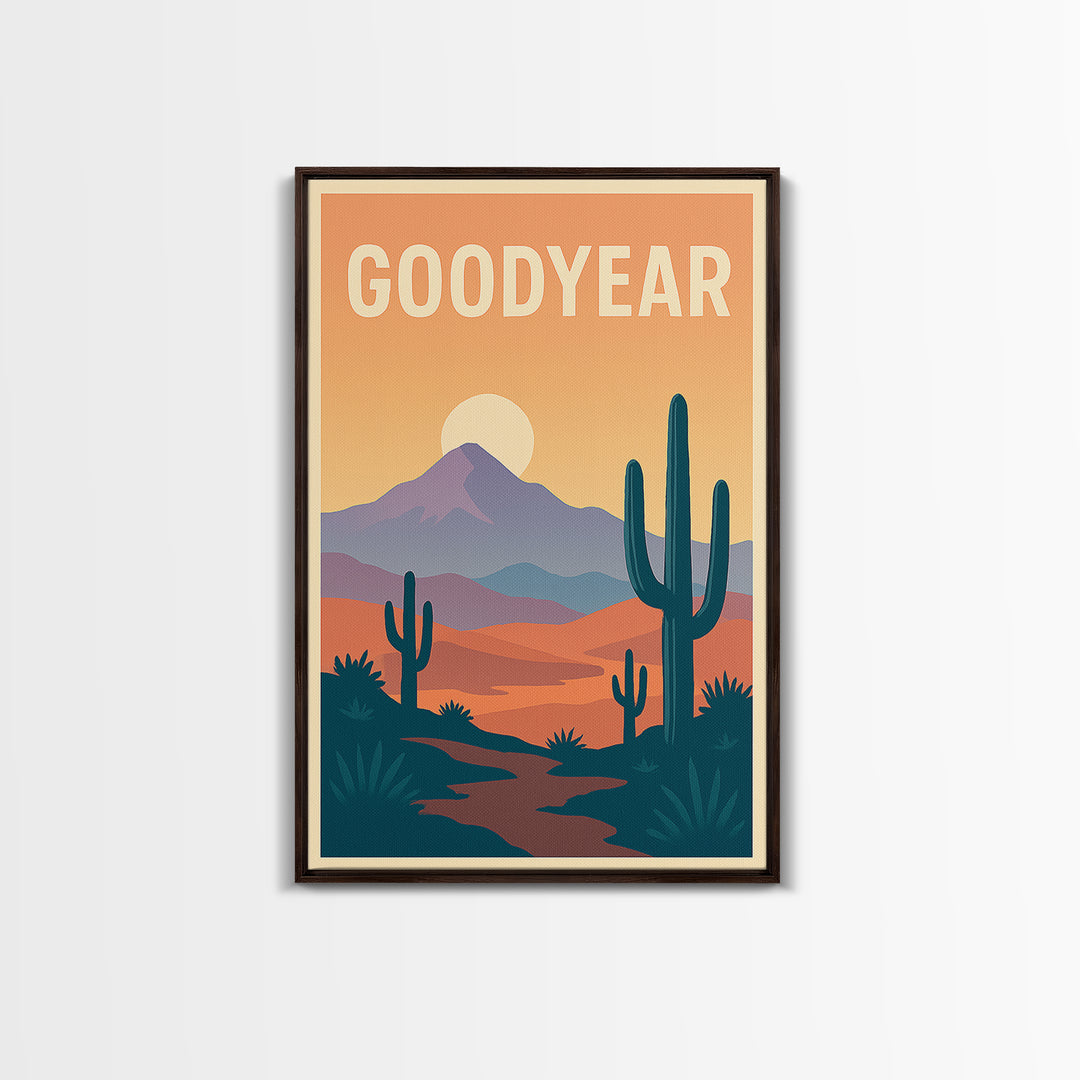 Goodyear Travel Poster, Framed Canvas Print, Vintage Travel Poster Art, Goodyear Art Print, Fine Art Print, Living Room Wall Art