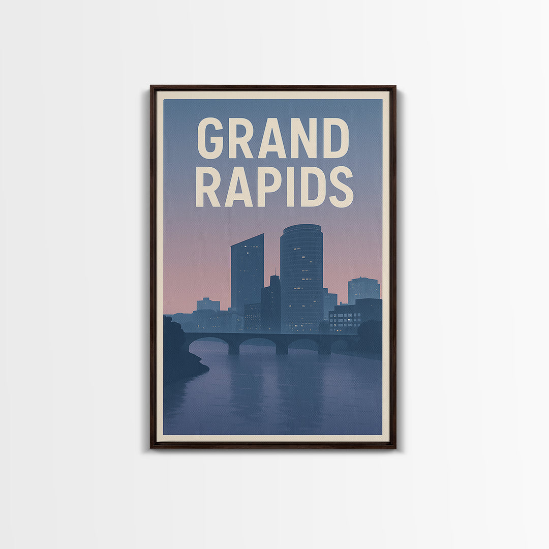 Grand Rapids Michigan Travel Poster, Canvas Print, Retro Sunset Skyline Art, Grand Rapids Art Print, City Art Print, Wall Decor, Wall Art