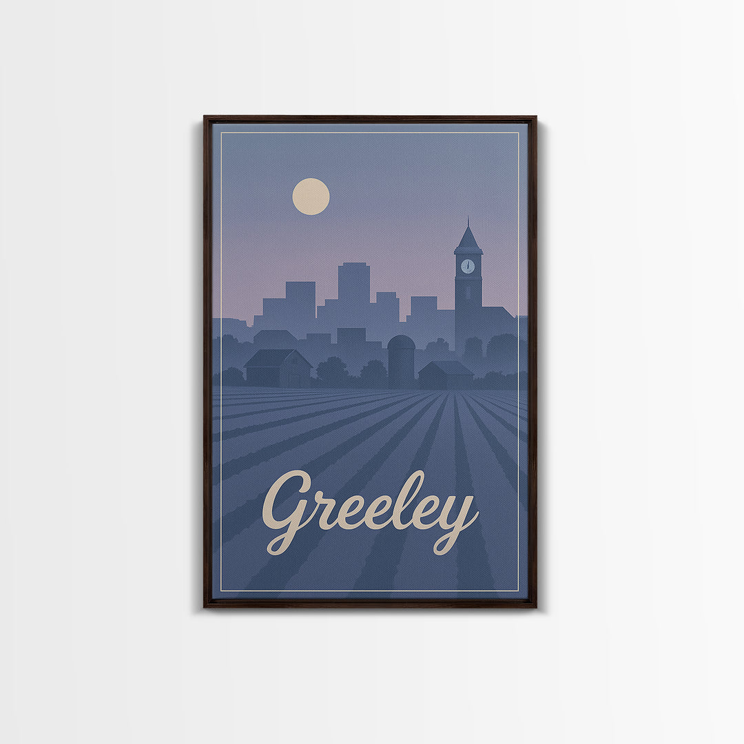 Greeley Travel Poster, Framed Canvas Print, Classic Travel Poster Art, Greeley Art Print, Retro Travel Print, Vintage City Art