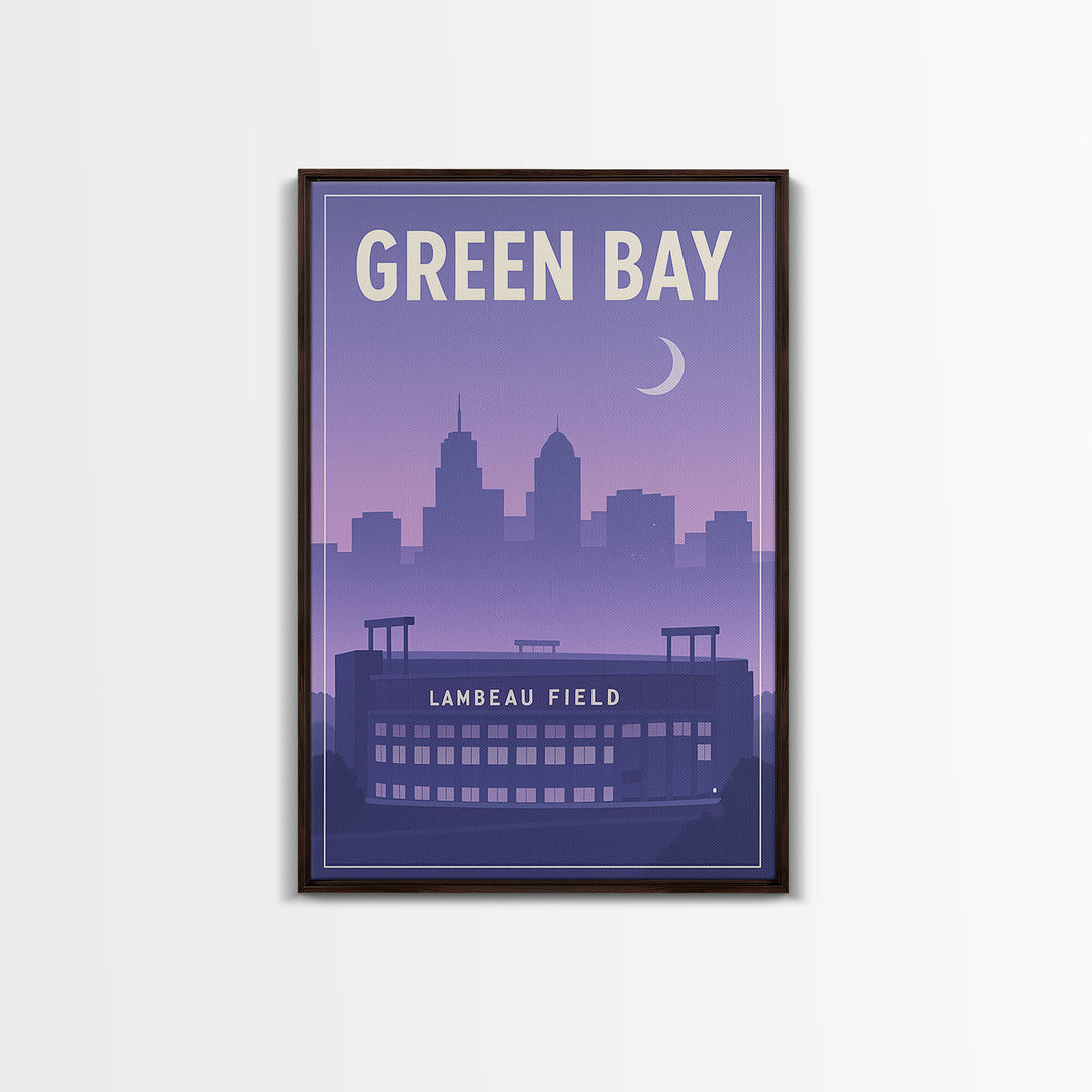 Green Bay Wisconsin Travel Poster, Framed Canvas Print, Classic Travel Poster Art, Green Bay Wall Art, Fine Art Print, City Illustration