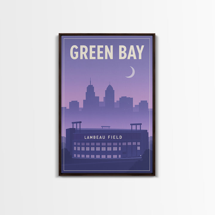 Green Bay Wisconsin Travel Poster, Framed Canvas Print, Classic Travel Poster Art, Green Bay Wall Art, Fine Art Print, City Illustration
