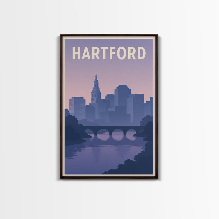 Hartford Travel Poster, Canvas Print, Retro Sunset Skyline Art, Hartford City Art, Travel Wall Decor, City Illustration, Travel Poster Art