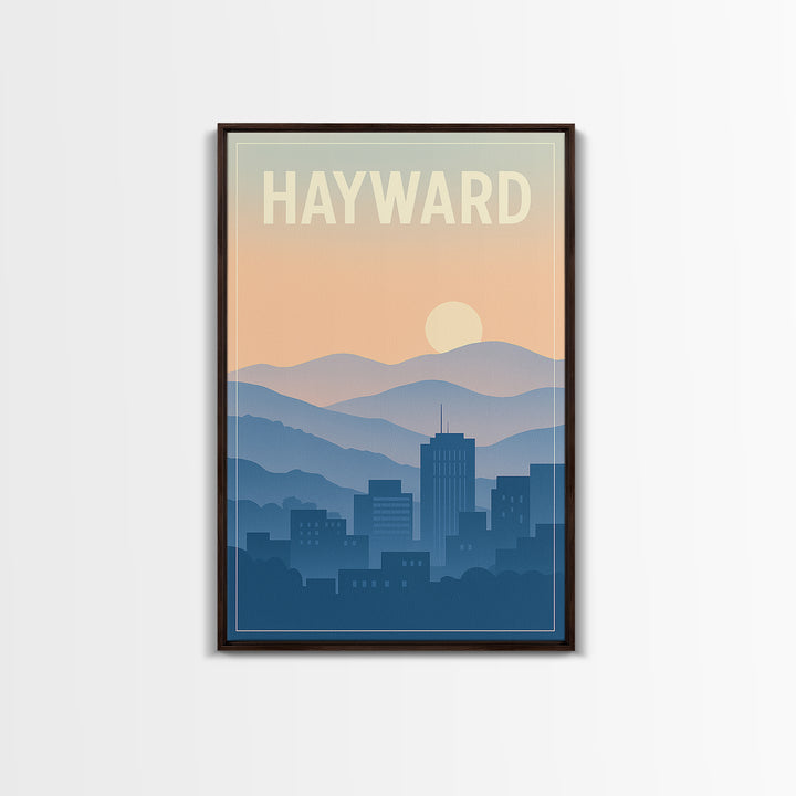Hayward California Travel Poster, Canvas Print, Retro Sunset Skyline Art, Hayward Art Print, Travel Art Print, Modern Wall Decor, Poster Art
