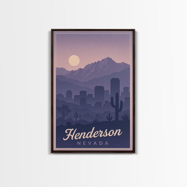 Henderson Travel Poster, Framed Canvas Print, Retro Sunset Skyline Art, Henderson City Art, Retro Travel Print, Mid Century Wall Art