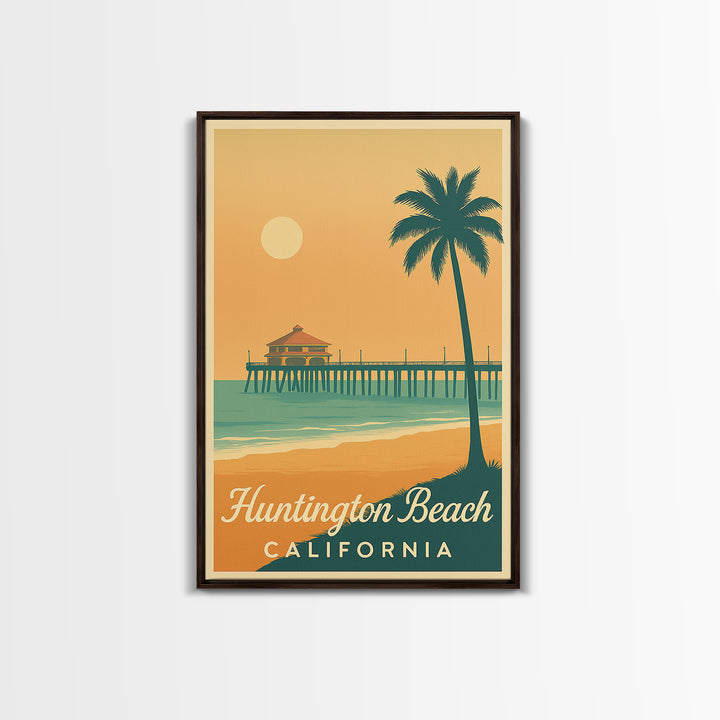 Huntington Beach California Travel Poster, Canvas Print, Retro Sunset Skyline Art, Huntington Beach City Art, Art Print, City Travel Prints