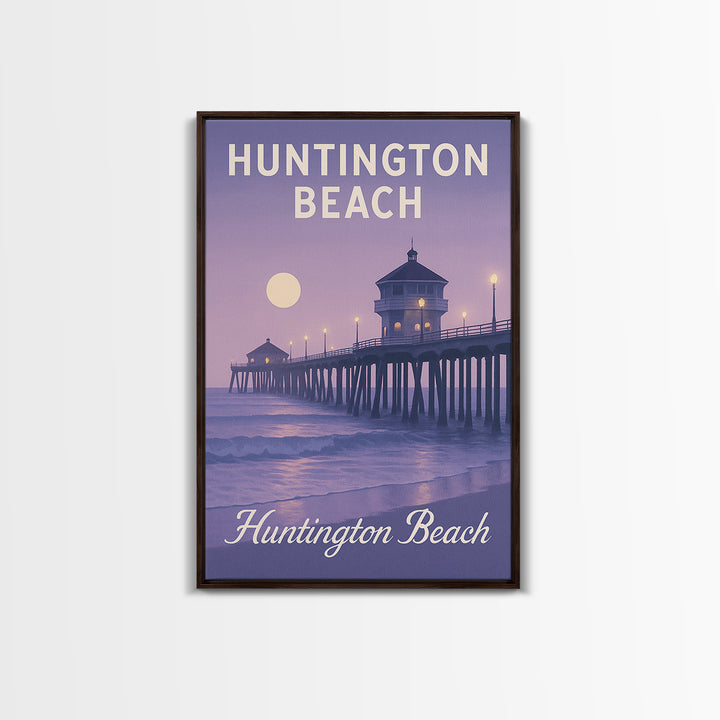 Huntington Beach Travel Poster, Framed Canvas Print, Classic Travel Poster Art, Huntington Beach Travel Art, Travel Wall Art, Design 2