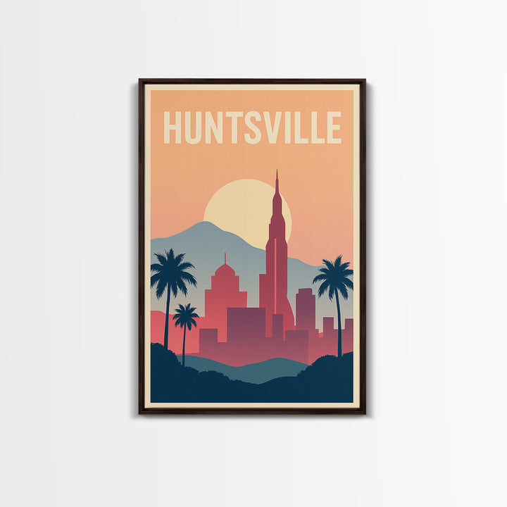 Huntsville Travel Poster, Canvas Print, Retro Sunset Skyline Art, Huntsville Poster Print, City Illustration, Travel Poster Art