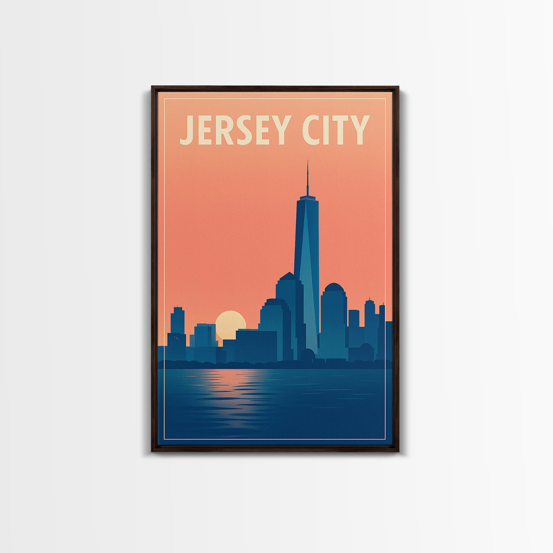 Jersey City Travel Poster, Framed Canvas Print, Mid Century City Wall Art, Jersey City Travel Art, Retro Travel Print, Mid Century Wall Art