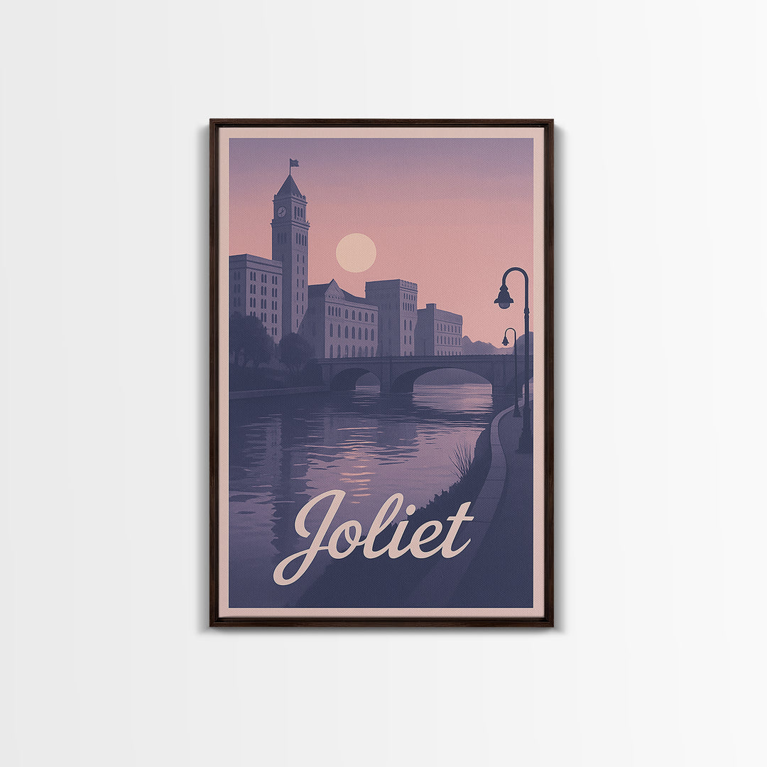 Joliet Travel Poster, Canvas Print, Retro Sunset Skyline Art, Joliet Wall Art, Travel Poster Art, Vintage Travel Art, City Travel Prints