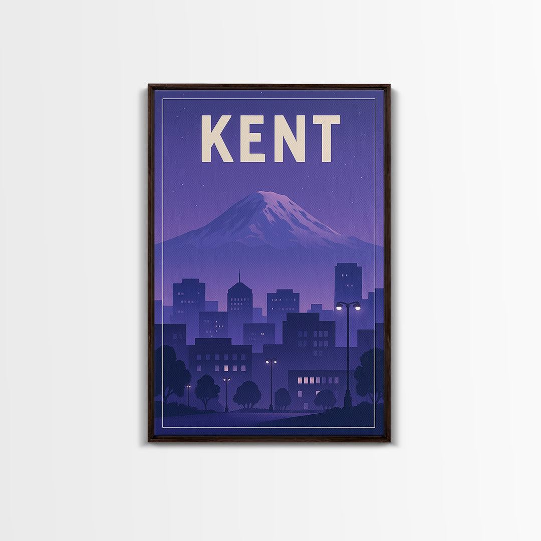 Kent Washington Travel Poster, Canvas Print, Retro Sunset Skyline Art, Kent Poster Print, Wall Decor, Gift For Travelers, Travel Decor