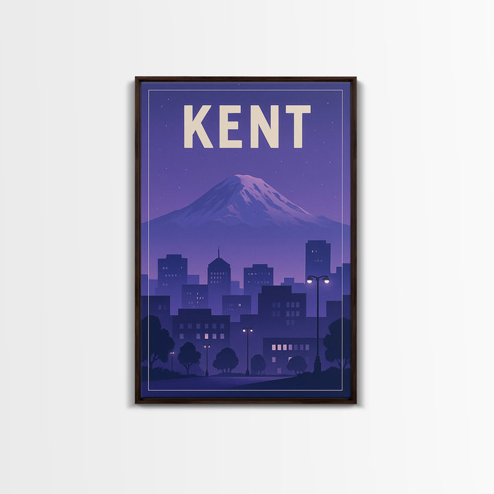 Kent Washington Travel Poster, Canvas Print, Retro Sunset Skyline Art, Kent Poster Print, Wall Decor, Gift For Travelers, Travel Decor