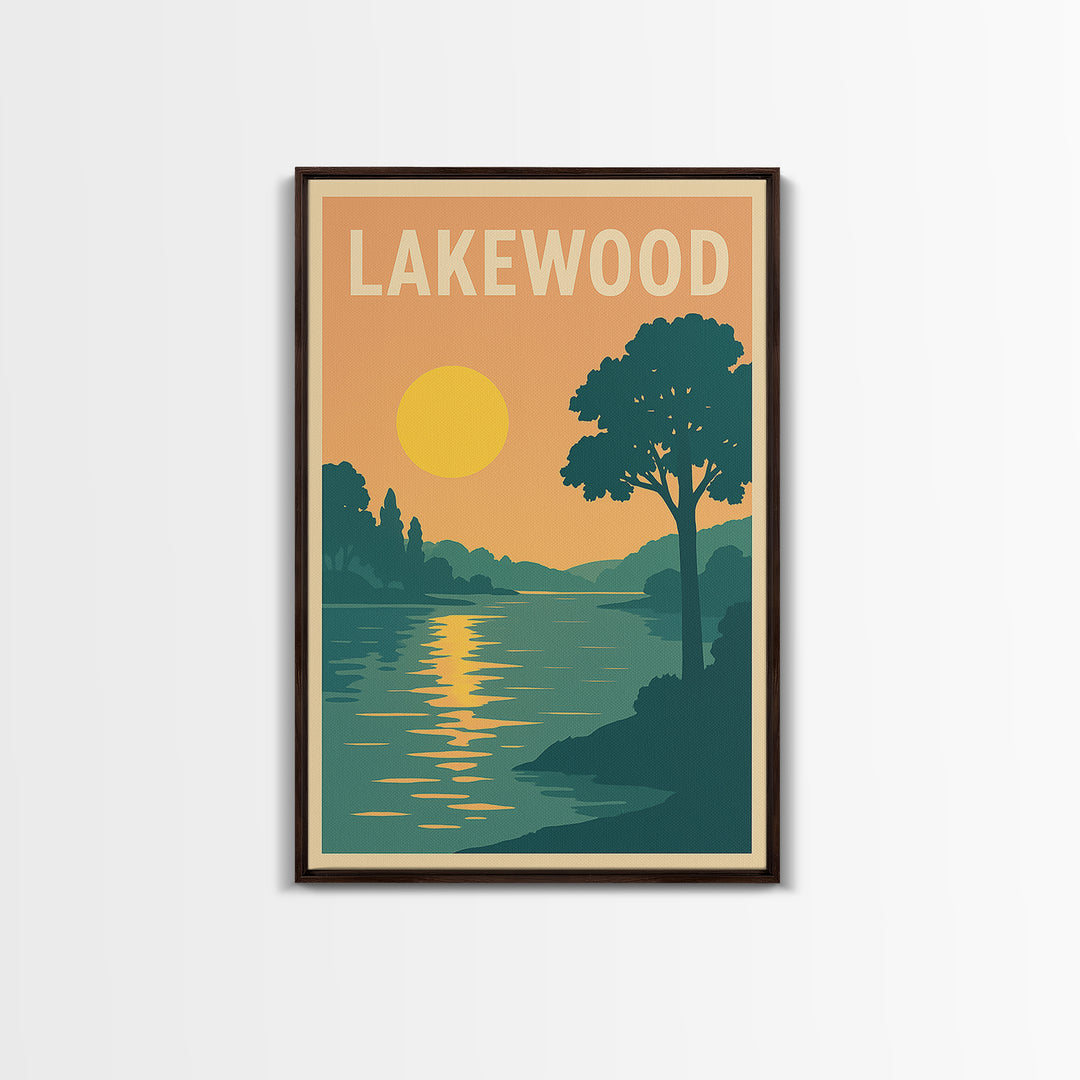 Lakewood Travel Poster, Framed Canvas Print, Classic Travel Poster Art, Lakewood City Art, Travel Poster Art, Retro Travel Print