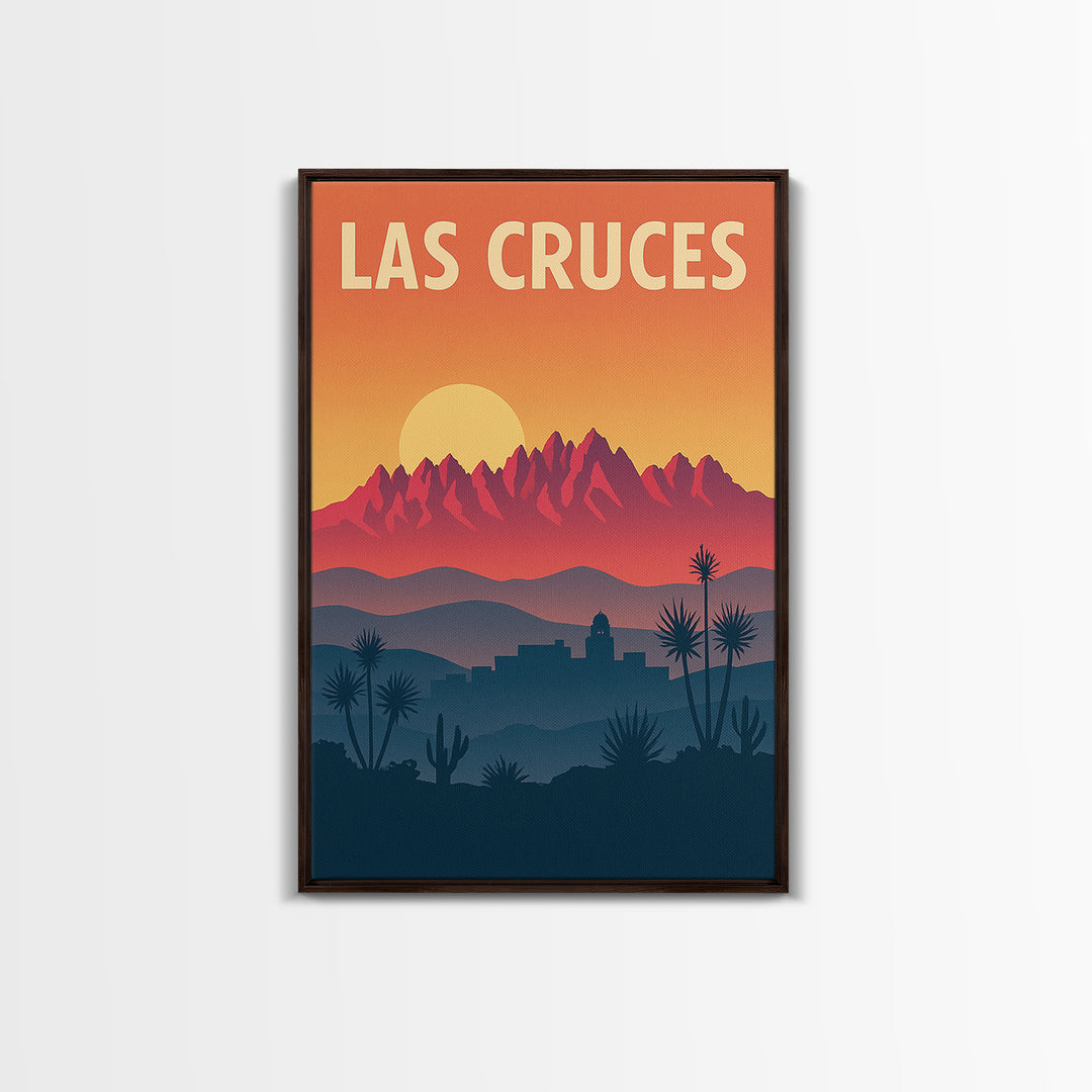 Las Cruces Travel Poster, Canvas Print, Retro Sunset Skyline Art, Las Cruces Poster Print, Mid Century Wall Art, Eclectic Wall Decor