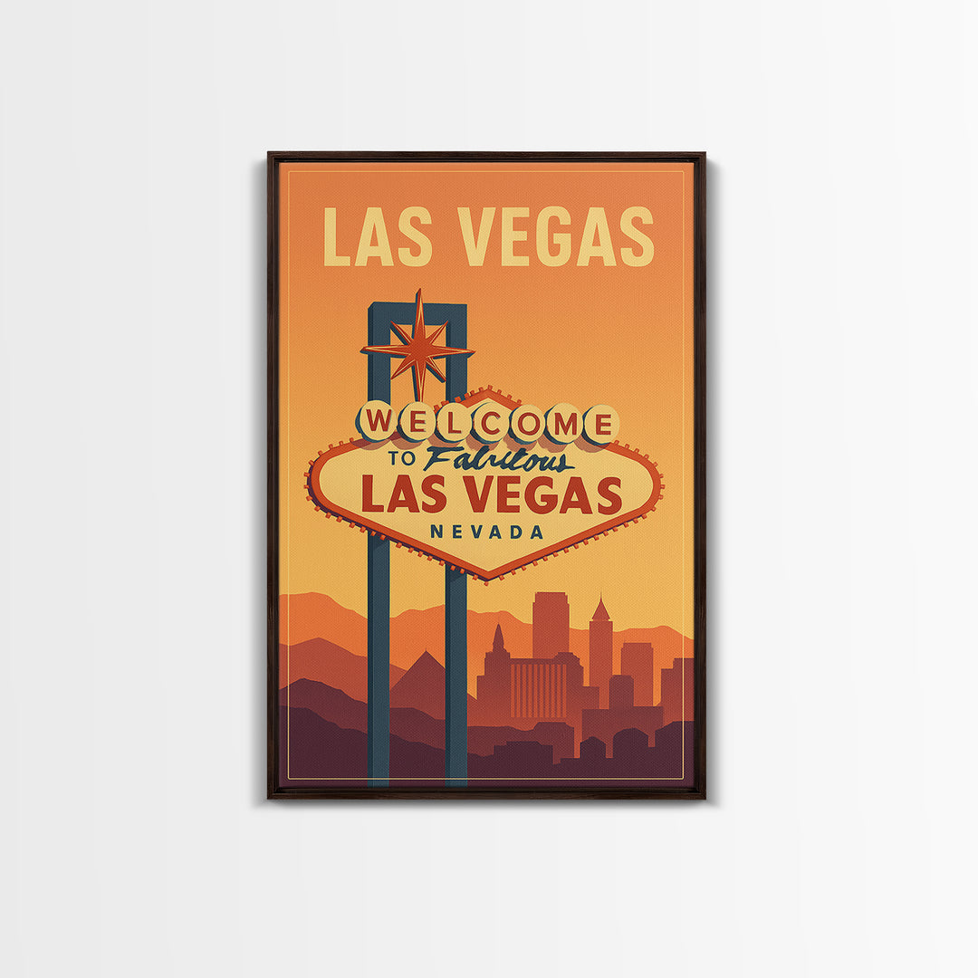 Las Vegas Nevada Travel Poster, Canvas Print, Retro Sunset Skyline Art, Las Vegas Travel Art, Travel Art Print, Mid Century Wall Art