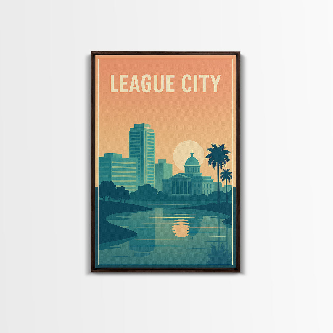 League City Travel Poster, Canvas Print, Classic Travel Poster Art, League City Poster Print, Retro Travel Print, Vintage Travel Art