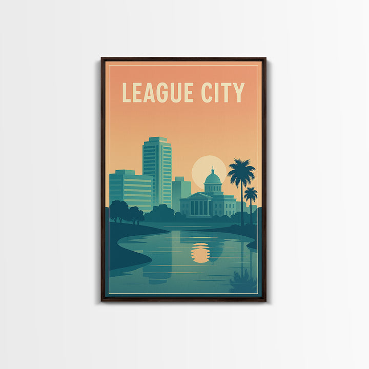 League City Travel Poster, Canvas Print, Classic Travel Poster Art, League City Poster Print, Retro Travel Print, Vintage Travel Art