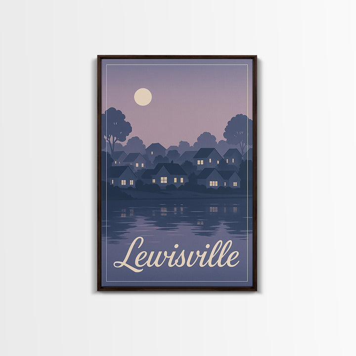 Lewisville Travel Poster, Framed Canvas Print, Retro Sunset Skyline Art, Lewisville Wall Art, Home Office Decor, Wanderlust Decor