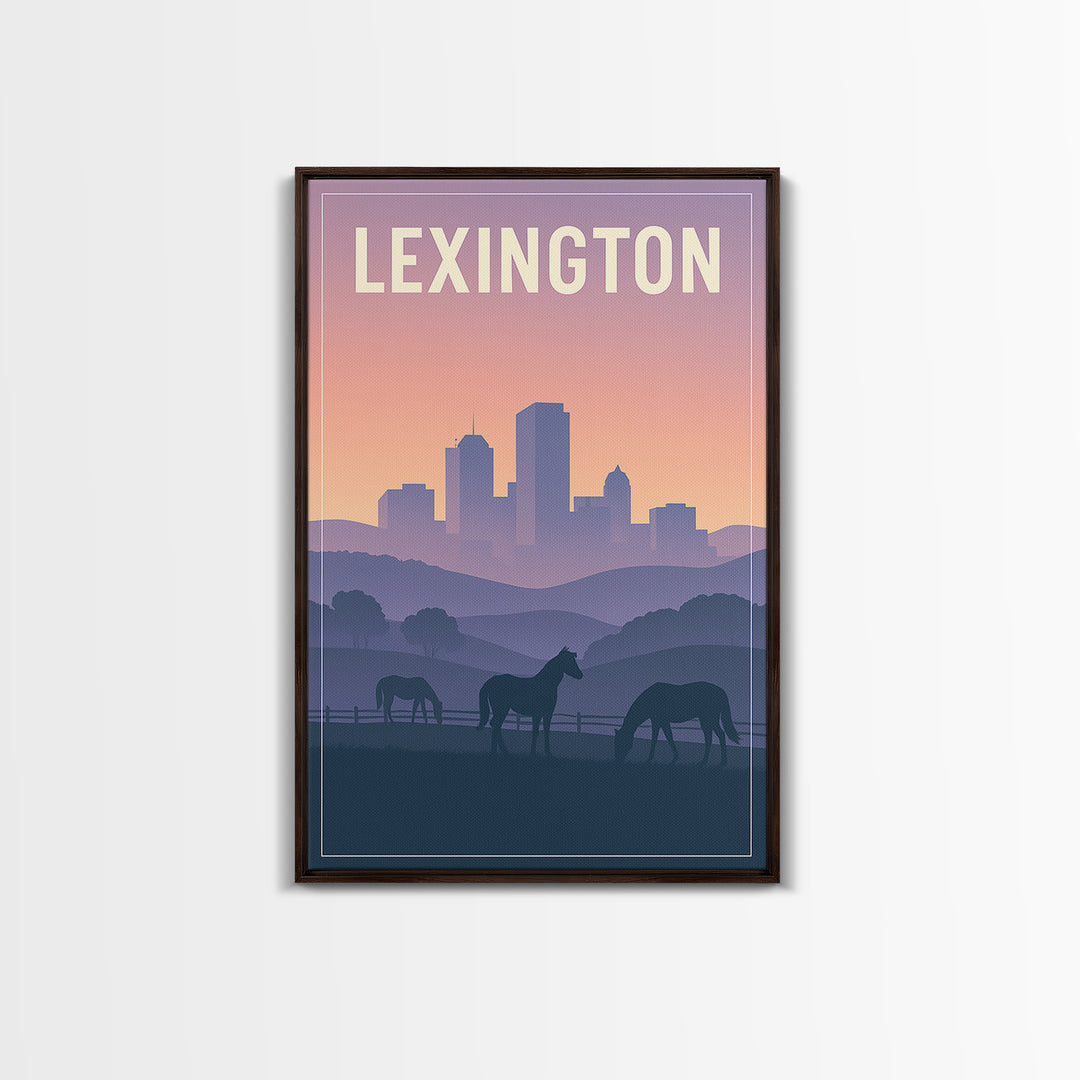 Lexington Kentucky Travel Poster, Framed Canvas Print, Classic Travel Poster Art, Lexington Art Print, Travel Wall Art, City Illustration