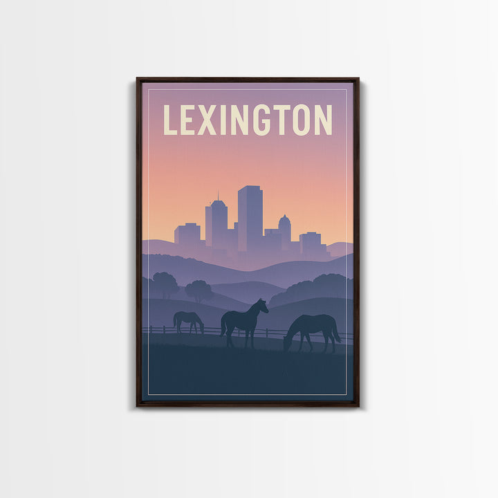 Lexington Kentucky Travel Poster, Framed Canvas Print, Classic Travel Poster Art, Lexington Art Print, Travel Wall Art, City Illustration
